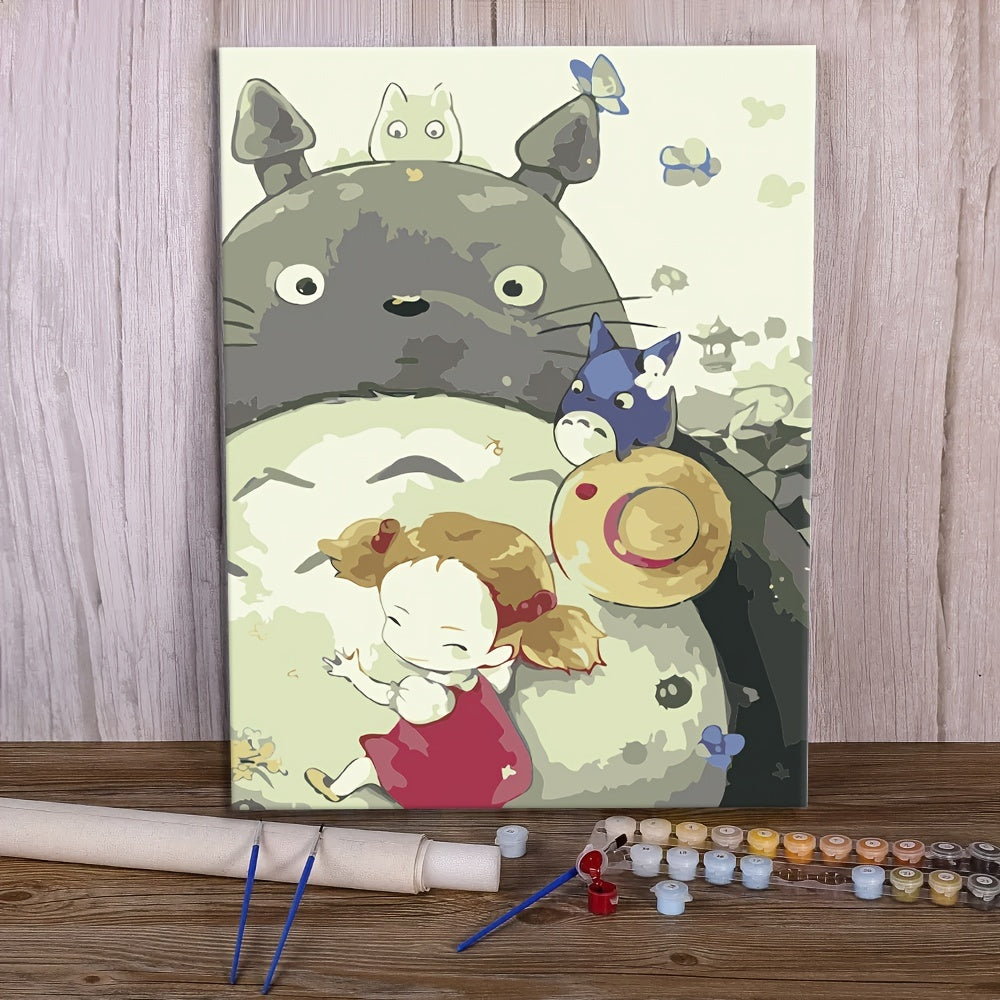 Kit de pintura digital Totoro de desenho animado com tintas acrílicas e pincéis 16x20 polegadas (sem moldura) 