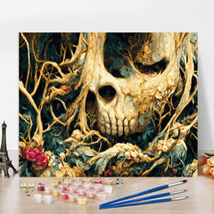 Skull Flowers Oil Hand Painting DIY Paint By Numbers 16x20inch（No Frame）