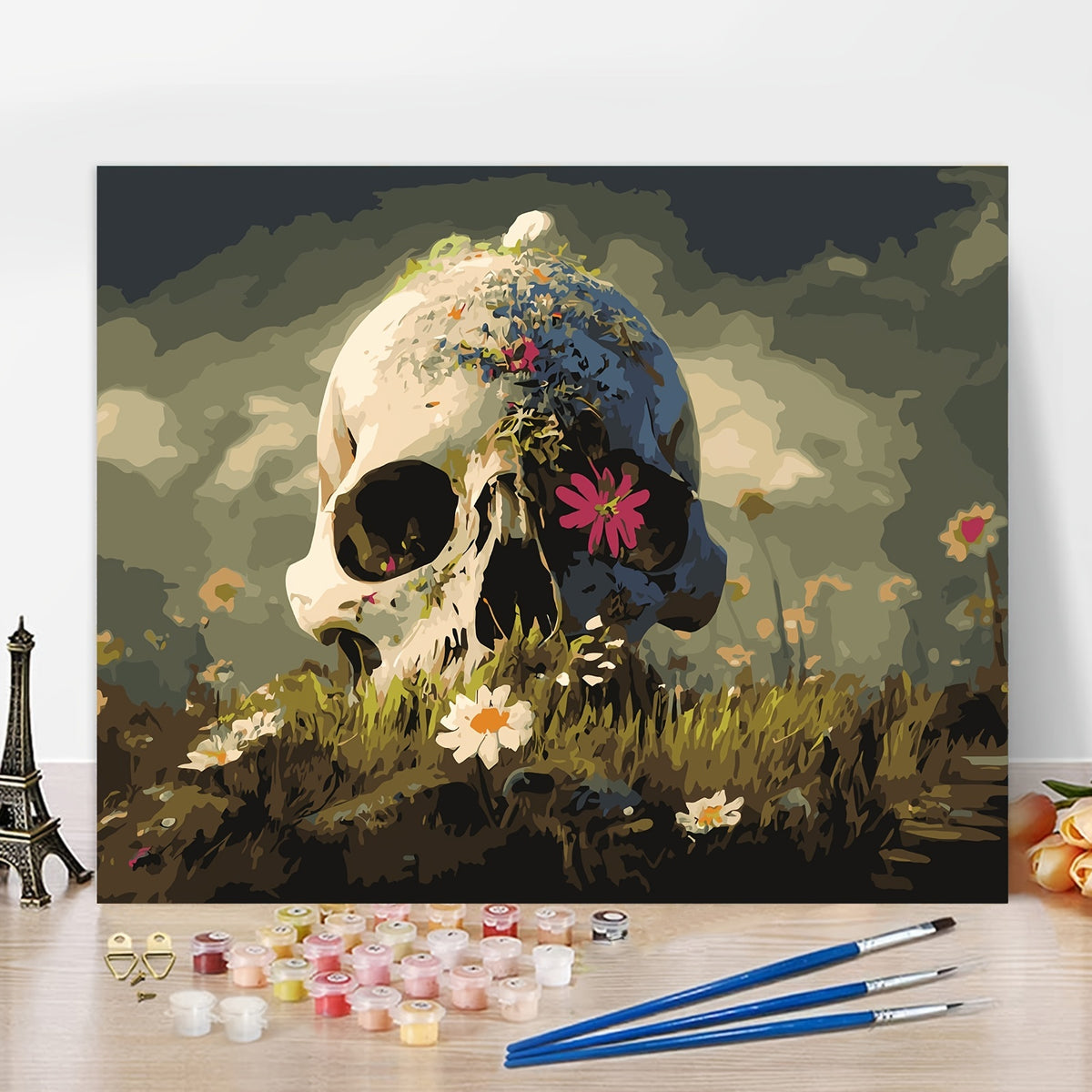 Skull flowers digital oil painting  Digital Painting 16x20inch（No Frame）