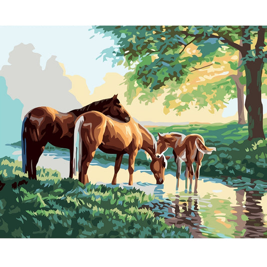 three horse Animal Digital Painting 16x20inch（No Frame）