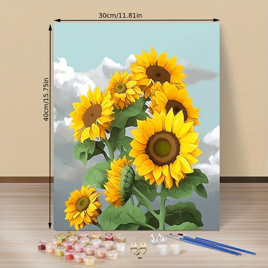 sunflower diy digital oil painting (11.81x15.75 inch-wooden frame)