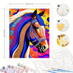 Pintura digital de animal de cavalo colorido estilo metal 16x20 polegadas (sem moldura)