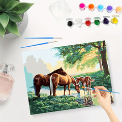 three horse Animal Digital Painting 16x20inch（No Frame）