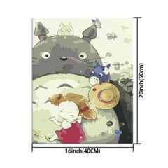 Kit de pintura digital Totoro de desenho animado com tintas acrílicas e pincéis 16x20 polegadas (sem moldura) 